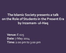 Islamic Society presents talk on Role of Students in the Present Era